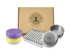 Dárkové balení NATAVA tuhý šampon a balzám Šípek s kovovou mýdlenkou a cestovní kulatou mýdlenkou