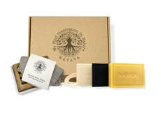 Dárkové balení mýdel NATAVA s mýdlenkou a mycí žínkou - Protěž alpská