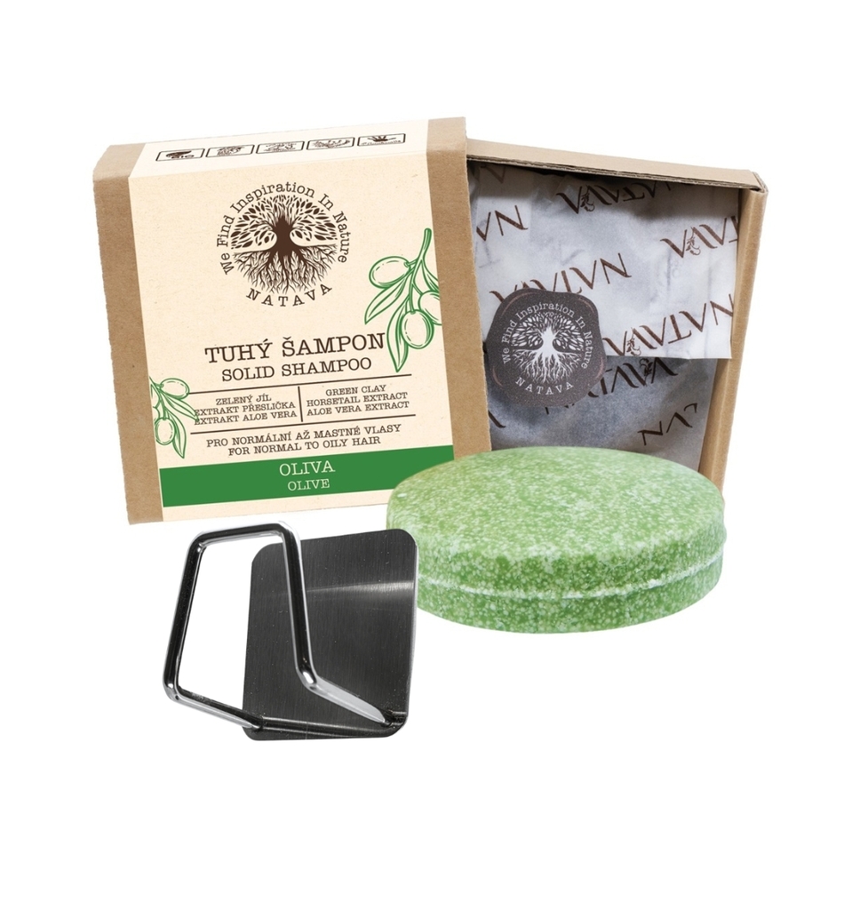 NATAVA Tuhý šampon - Oliva 85 g + držák zdarma